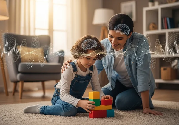 Ibu bapa dan anak berhubung, menunjukkan sokongan selepas saringan autisme