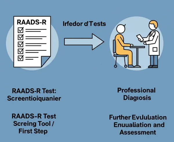 Diagram: RAADS-R screening tool vs professional diagnosis.