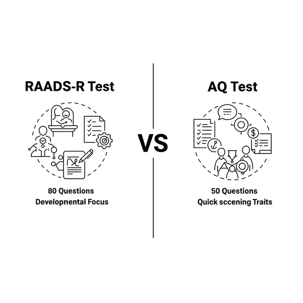 Comparison of RAADS-R test vs AQ test features.