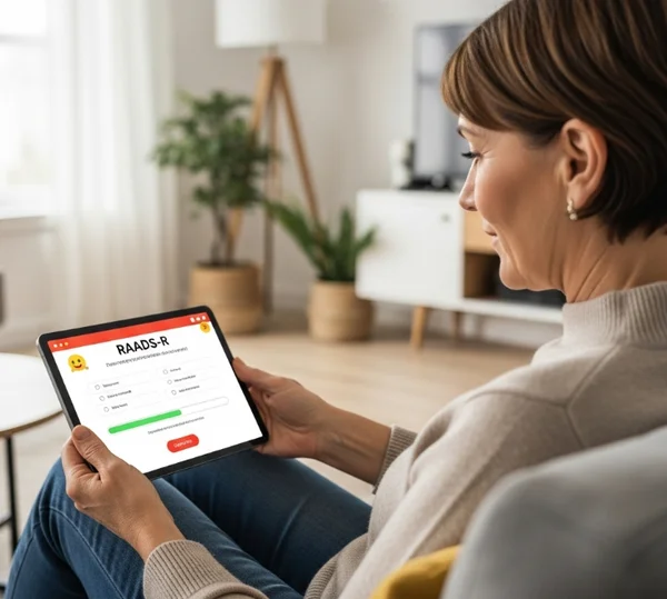 Parent using the RAADS-R online test on a tablet