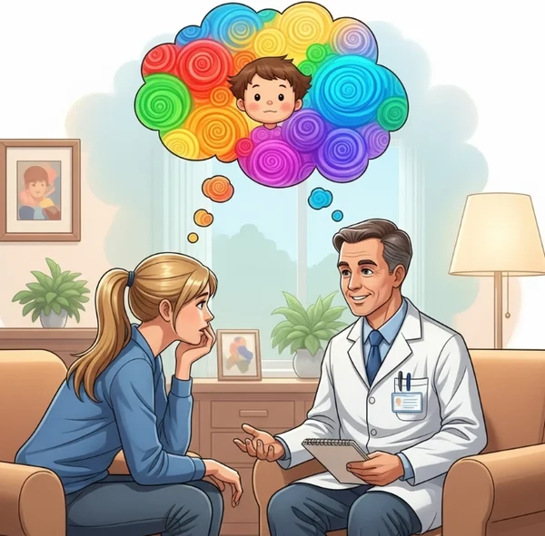 Parent discussing child's development with a specialist