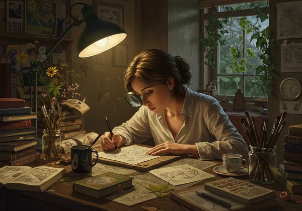 Woman deeply focused on a creative special interest