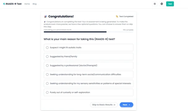 Optional context input screen for RAADS-R AI analysis
