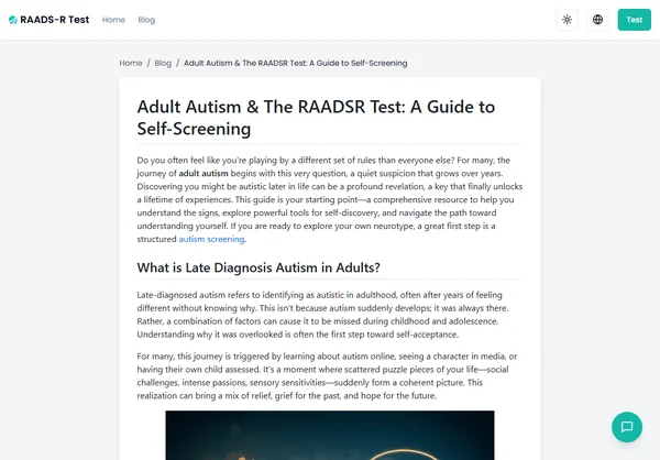 ออทิสติกผู้ใหญ่และการทดสอบ RAADS-R: คู่มือการตรวจคัดกรองตนเอง